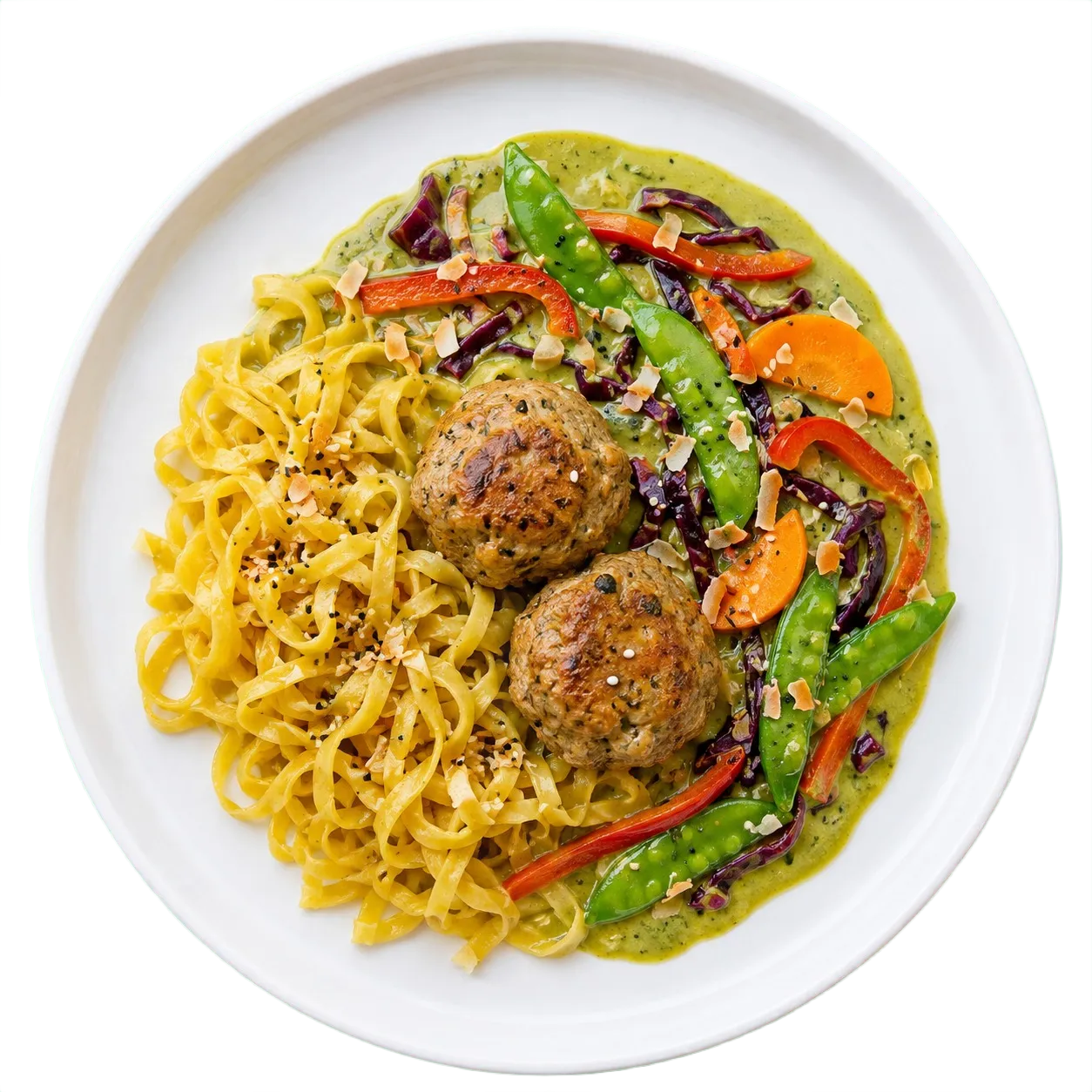 Jade Curry Noodles with Turkey Meatballs